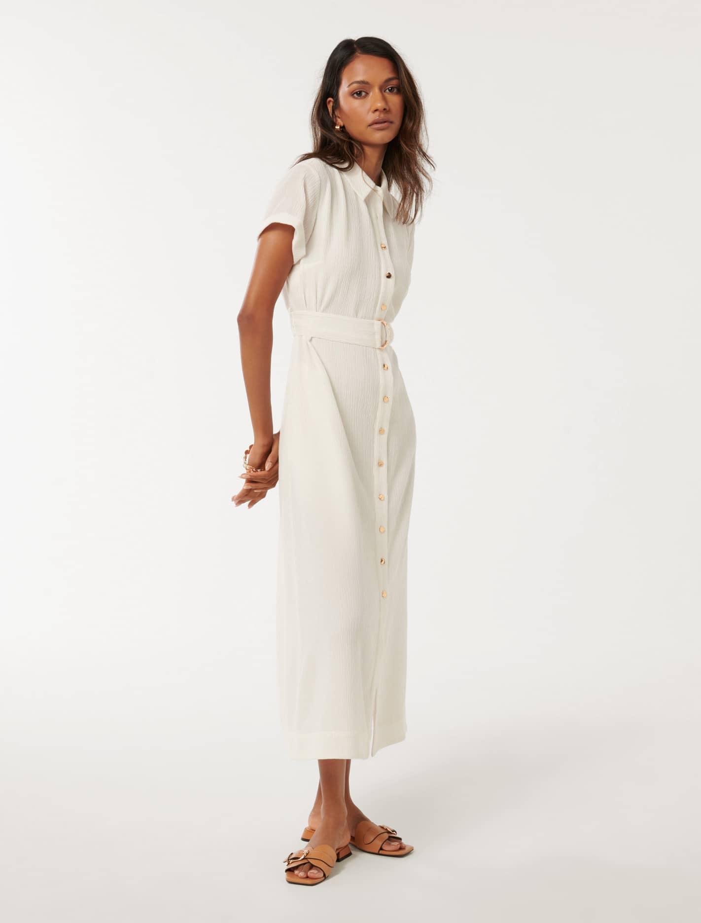 Briley Petite Textured Shirt Dress Ivory