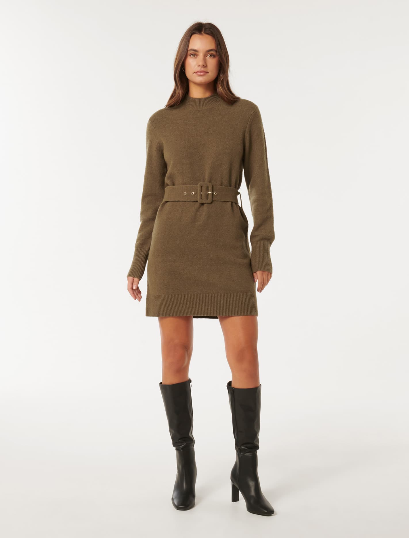 Astrid Belted Knit Mini Dress Hazelnut