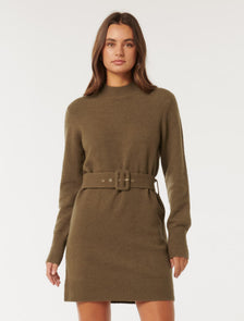 Astrid Belted Knit Mini Dress Hazelnut