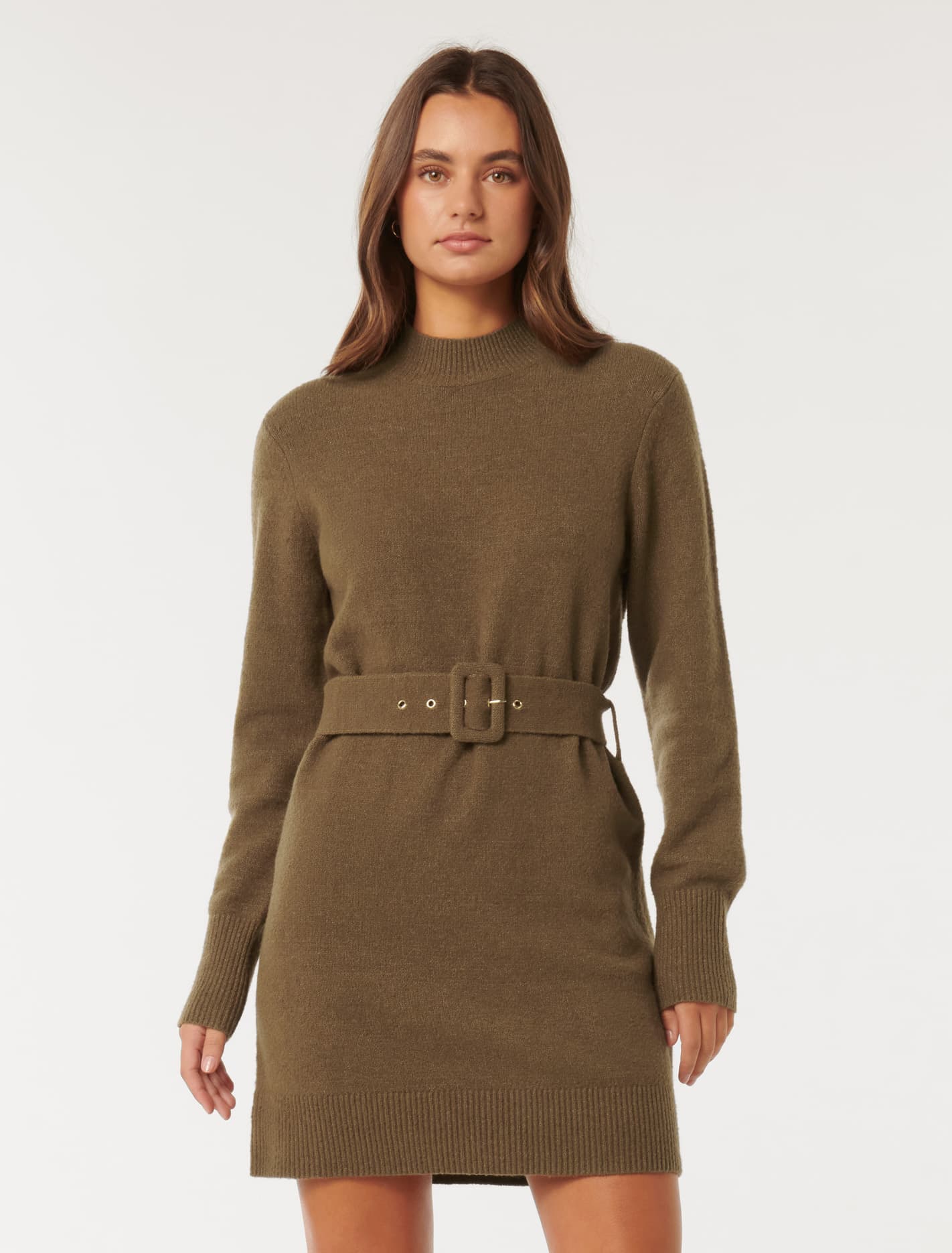 Astrid Belted Knit Mini Dress Hazelnut