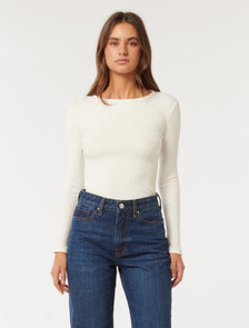 Meghan Rib Crew Neck Top Porcelain