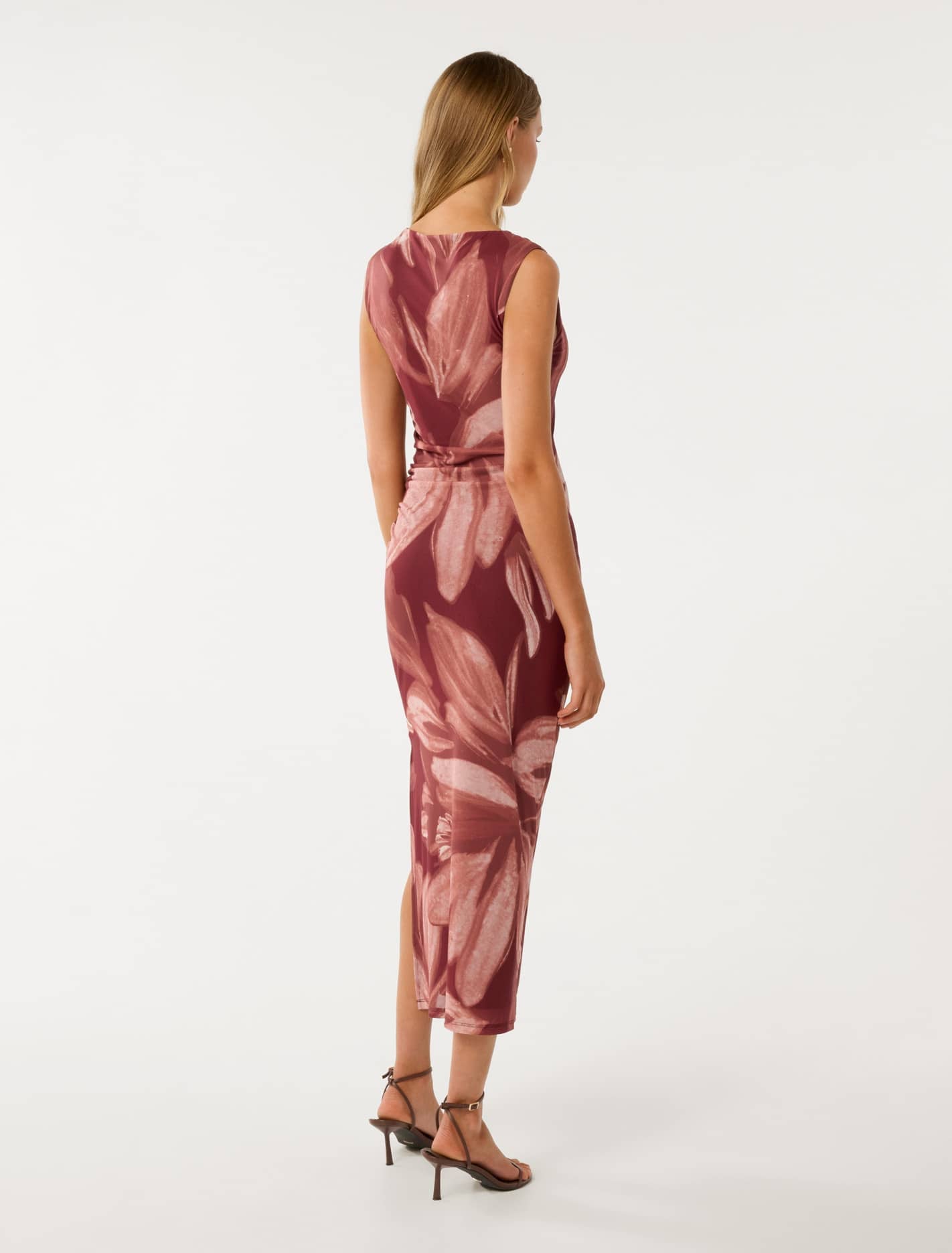 Ally Sleeveless Mesh Midi Dress Rust Carissa Floral