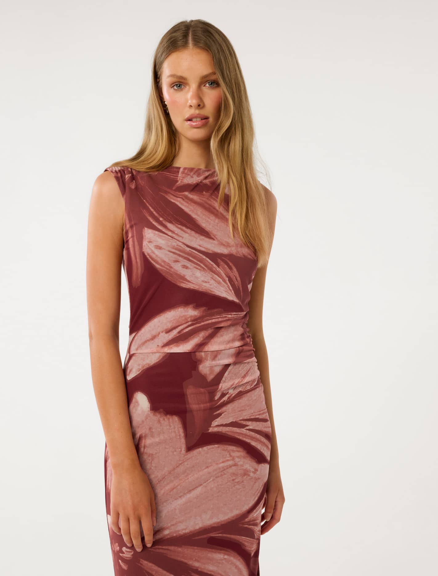 Ally Sleeveless Mesh Midi Dress Rust Carissa Floral