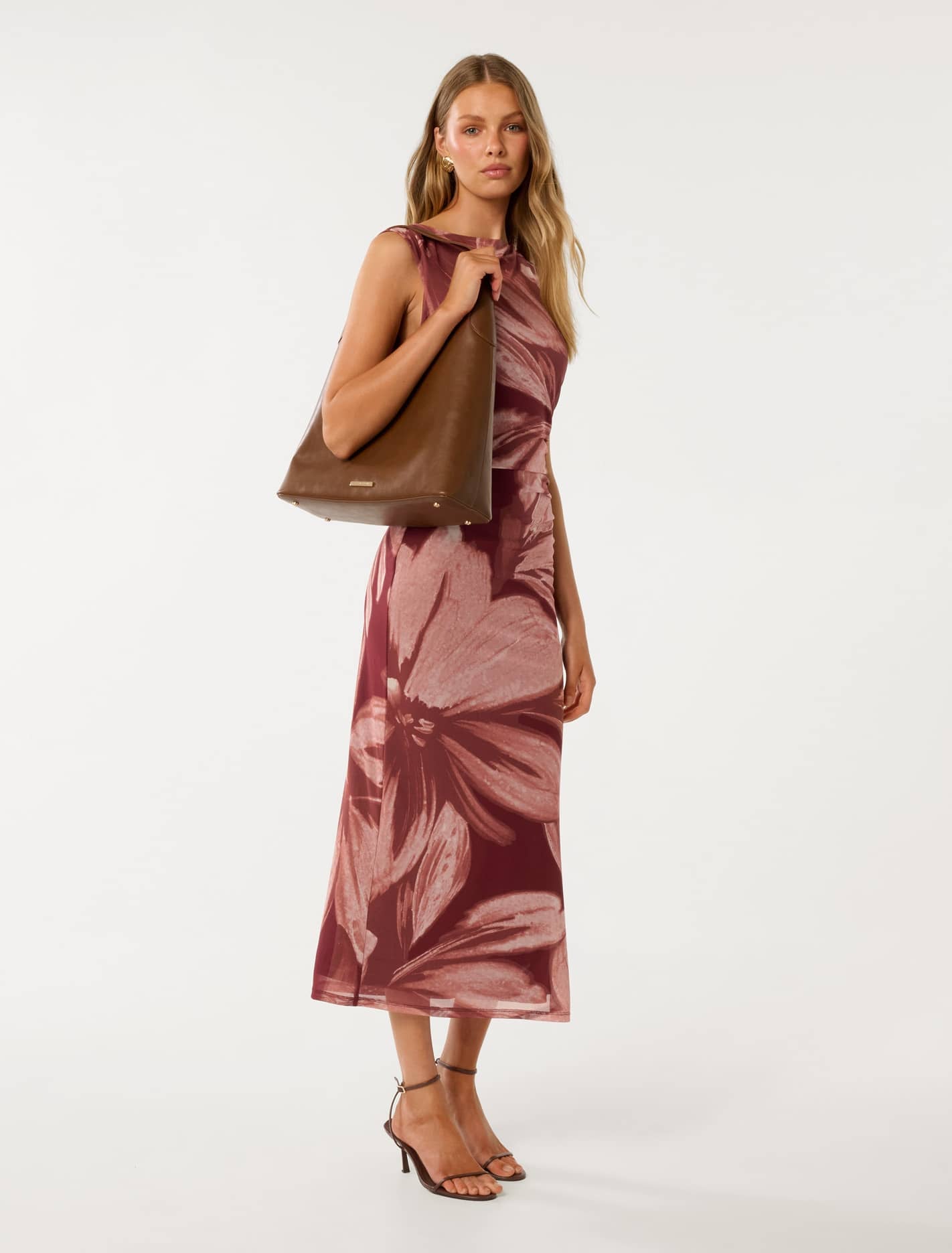 Ally Sleeveless Mesh Midi Dress Rust Carissa Floral