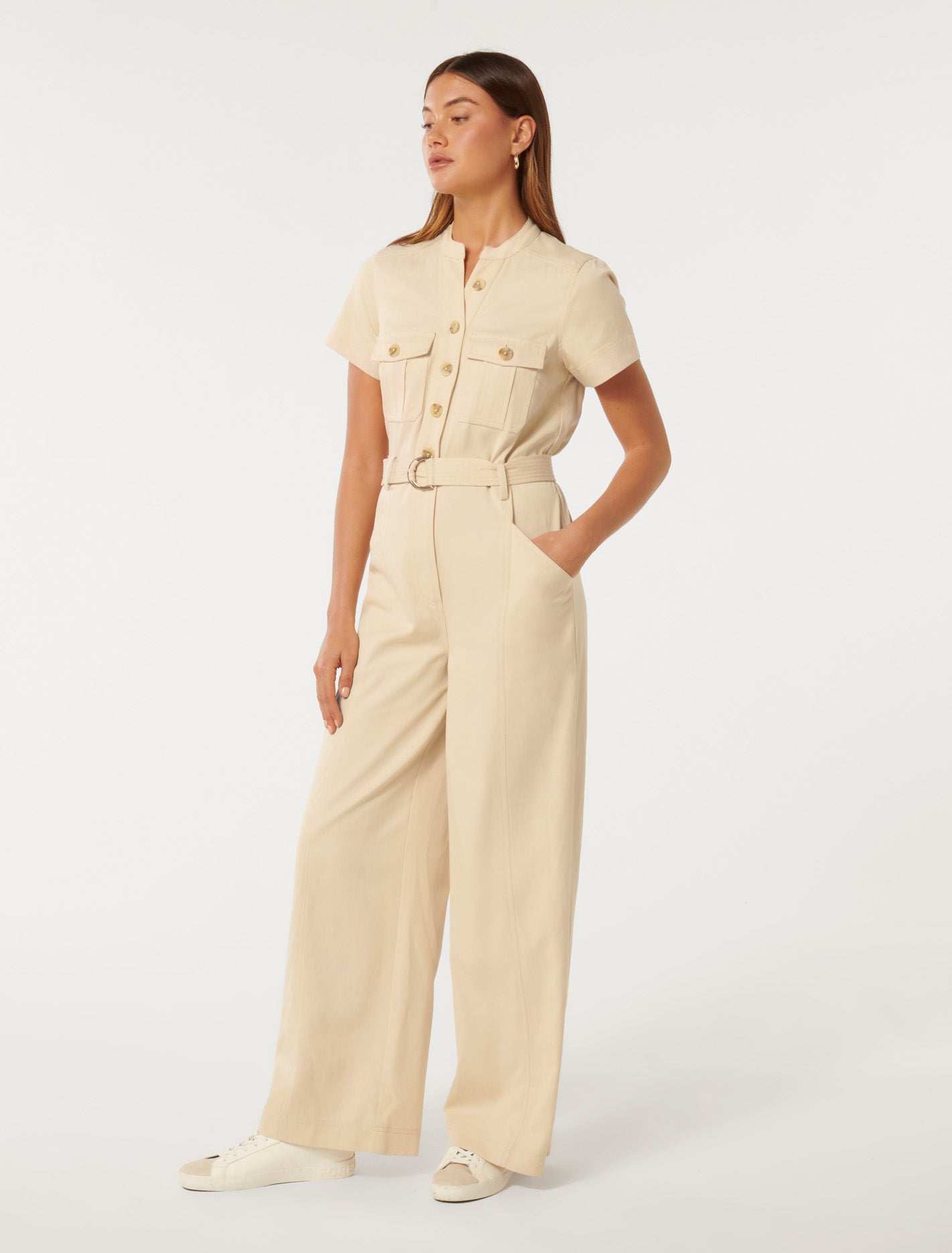 Sabrina Belted Jumpsuit Neutral