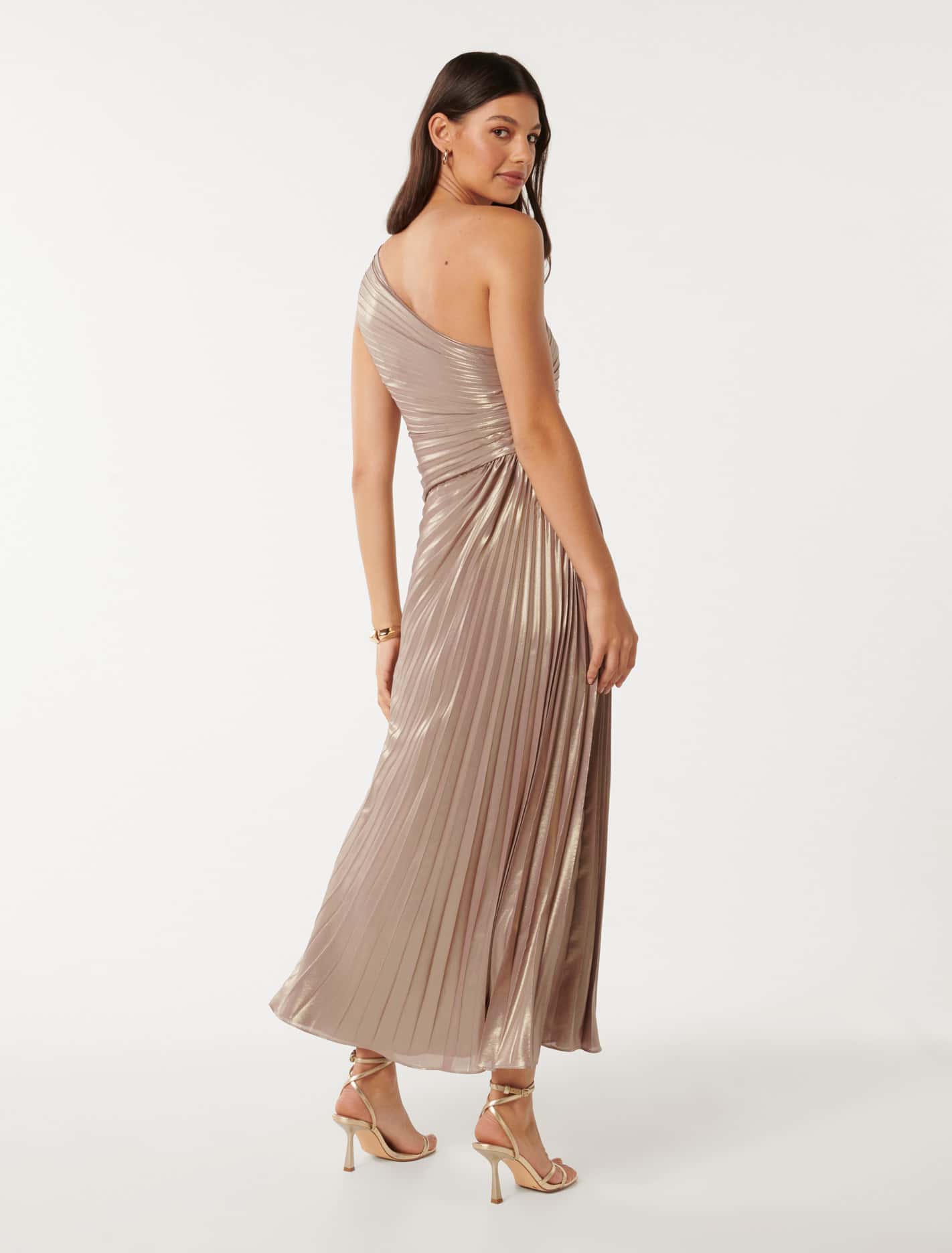 Taylah Metallic One Shoulder Dress Soft Gold