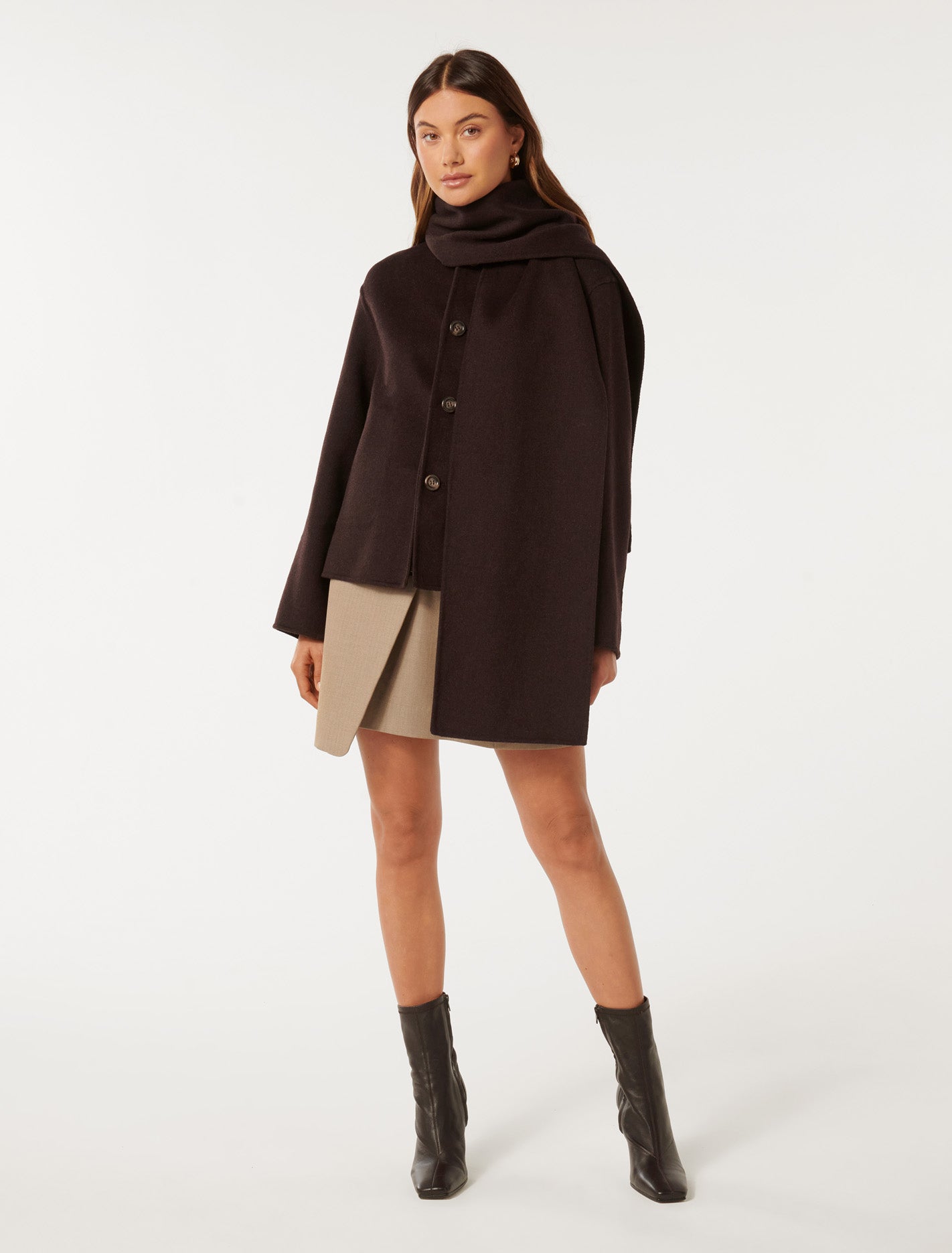Stella Scarf Coat Chocolate