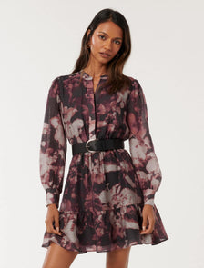 Hollie Petite Blouson Sleeve Mini Berry Iris Floral