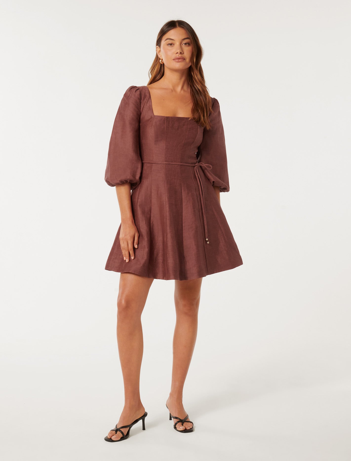 Eleanor Skater Mini Dress Burnt Red