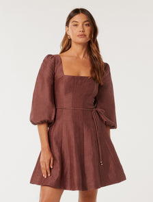 Eleanor Skater Mini Dress Burnt Red