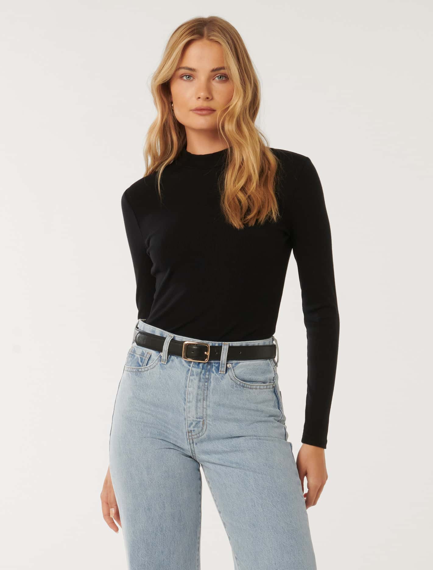 Winona Rib Long Sleeve Top Black