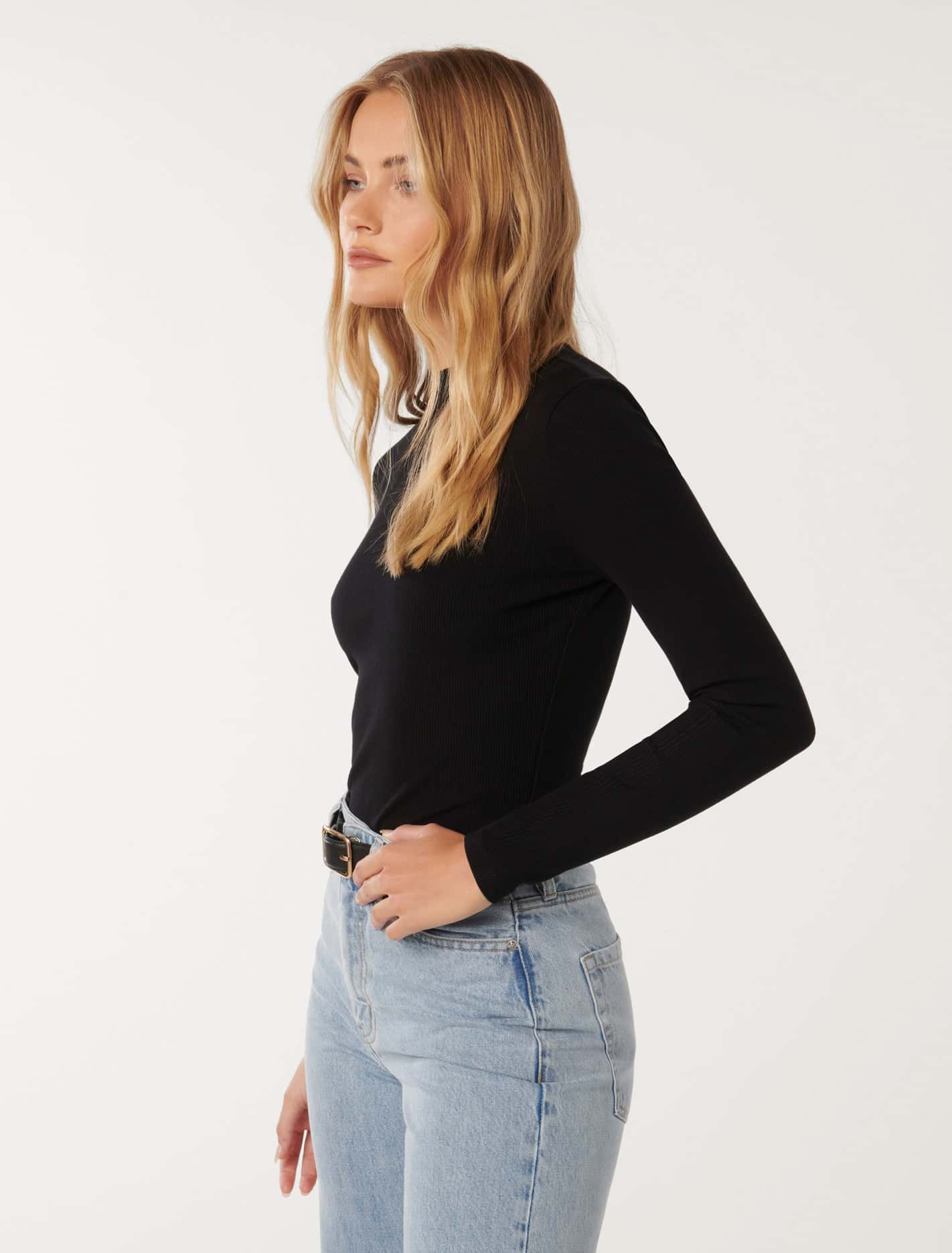 Winona Rib Long Sleeve Top Black