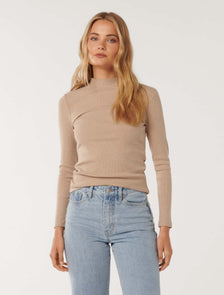 Winona Rib Long Sleeve Top Camel Marle