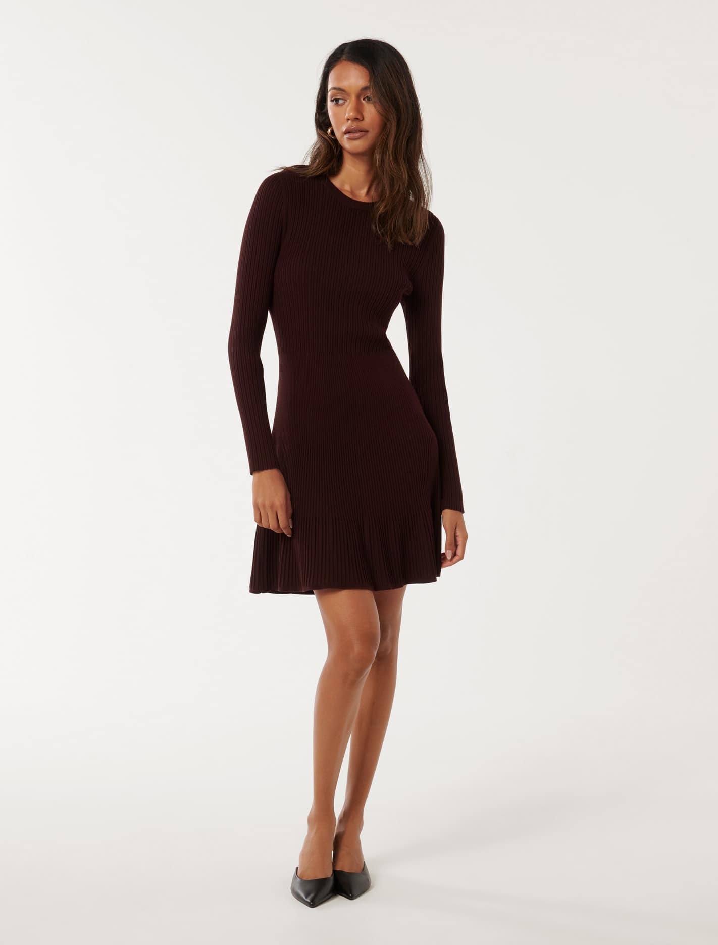 Tate Petite Multi Rib Mini Dress Bitter Cherry