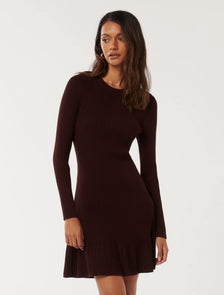 Tate Petite Multi Rib Mini Dress Bitter Cherry