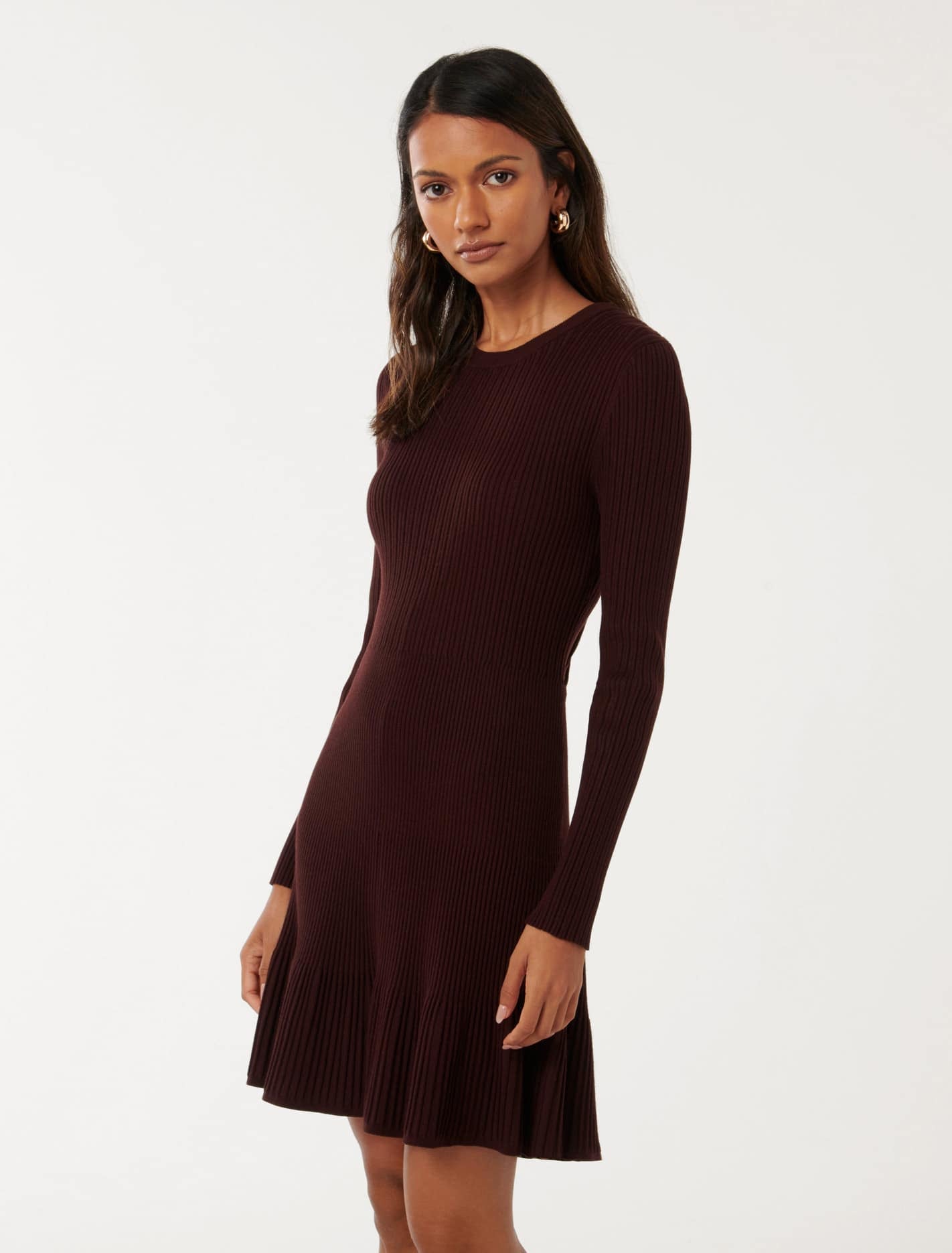 Tate Petite Multi Rib Mini Dress Bitter Cherry