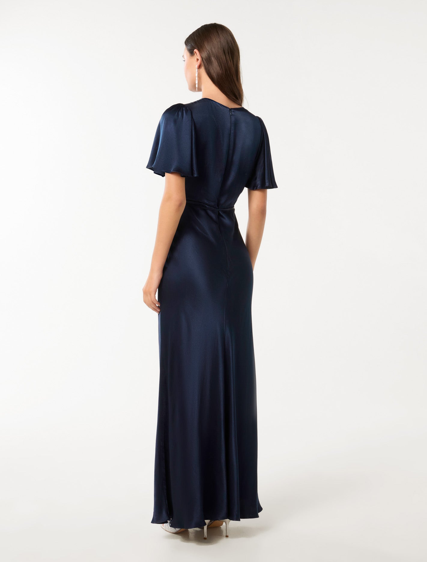 Chelsea Flutter Sleeve Satin Maxi Deep Navy