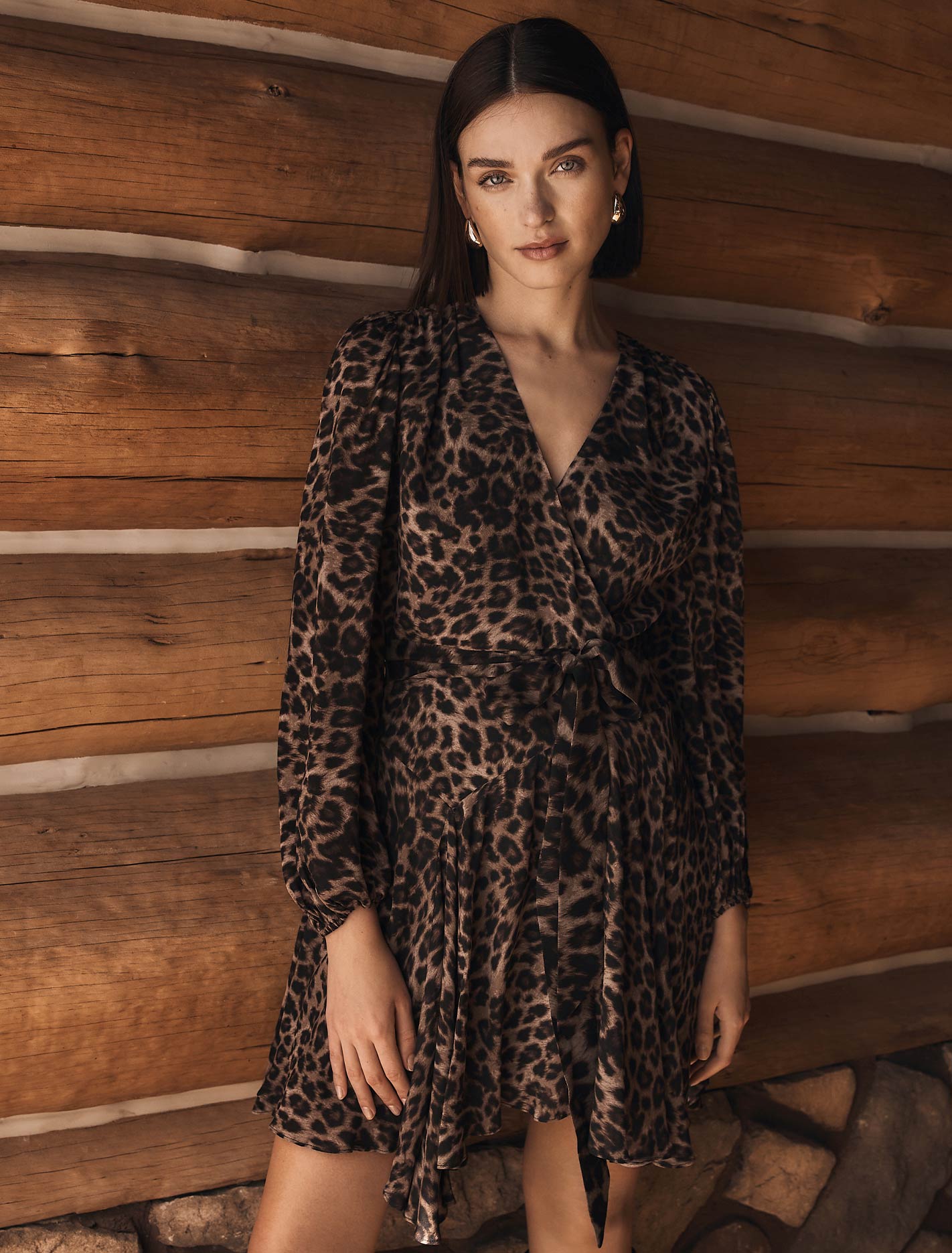 Amila Belted Godet Mini Textured Leopard