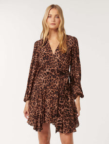 Amila Belted Godet Mini Textured Leopard