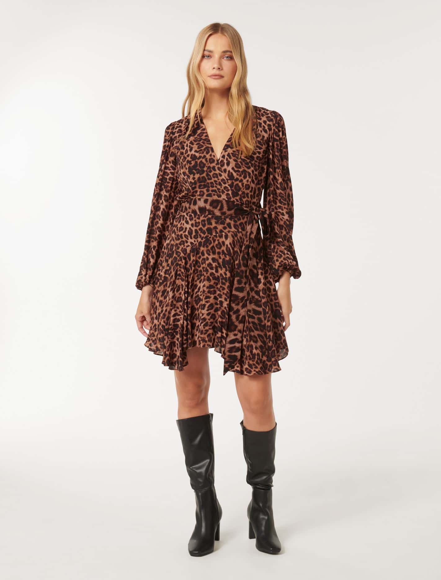 Amila Belted Godet Mini Textured Leopard
