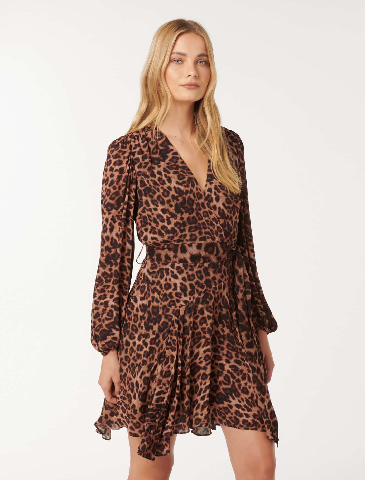 Amila Belted Godet Mini Textured Leopard