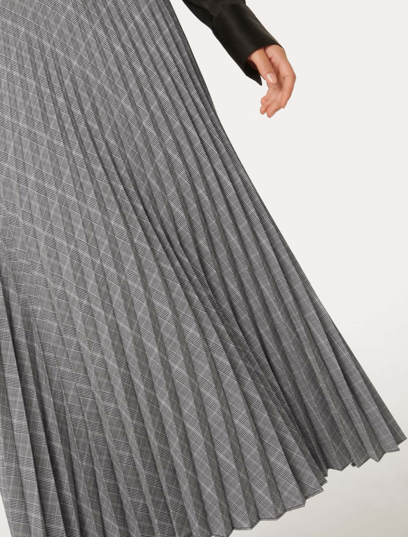 Mackenzie Pleated Check Midi Skirt Grey Check