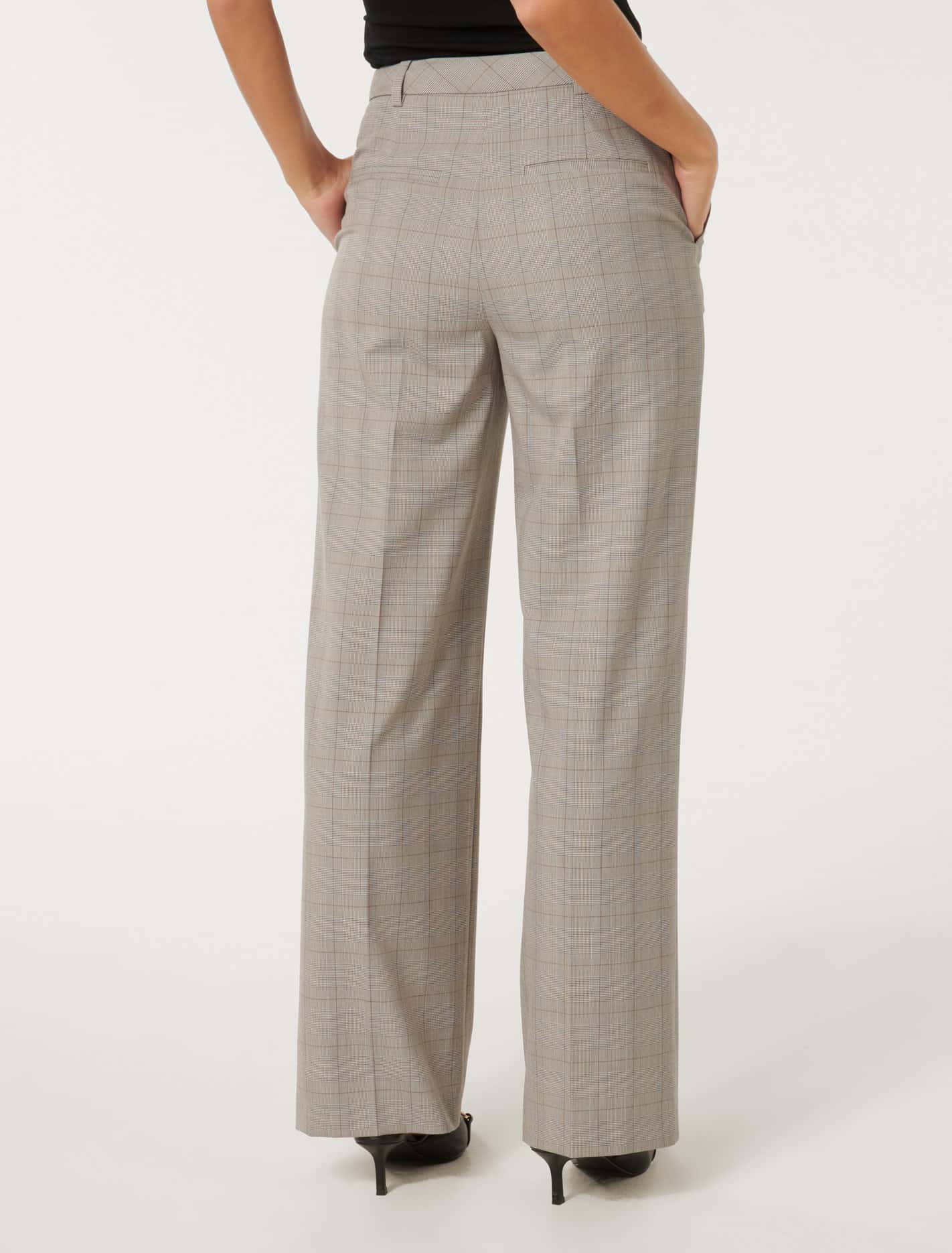 Monique Wide-Leg Pants Neutral Check