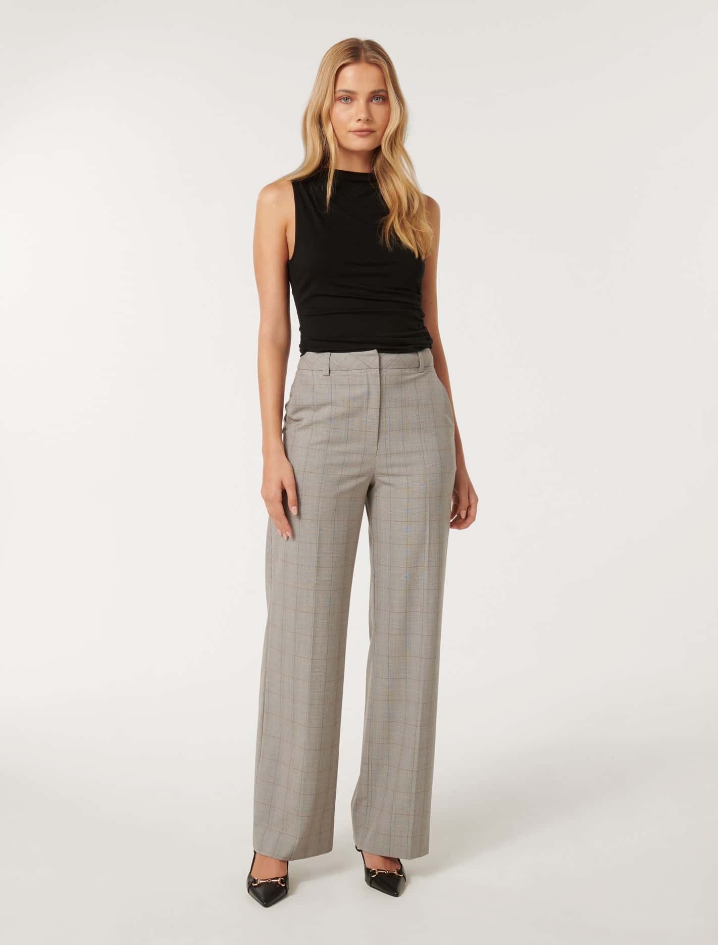 Monique Wide-Leg Pants Neutral Check