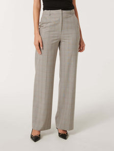Monique Wide-Leg Pants Neutral Check