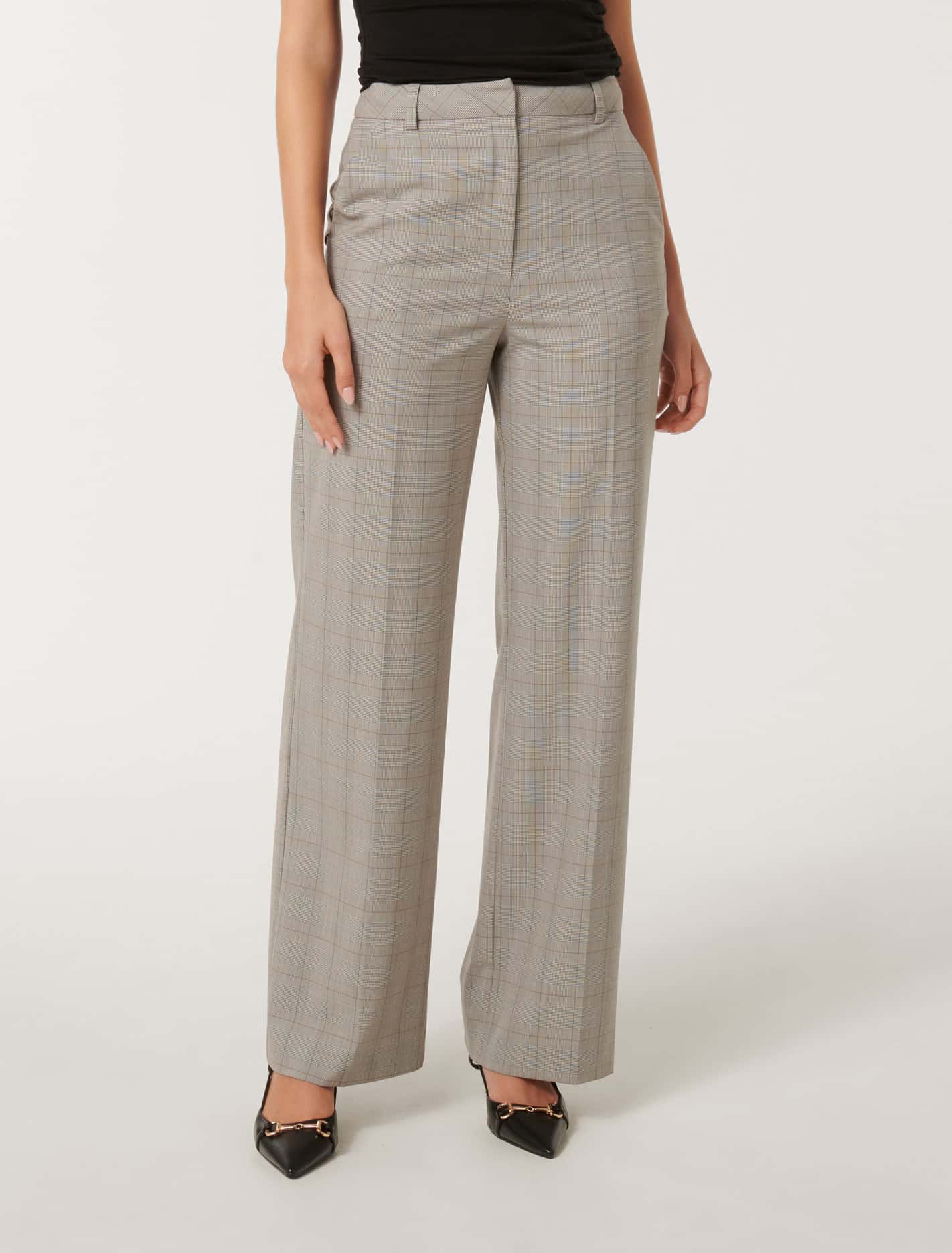 Monique Wide-Leg Pants Neutral Check