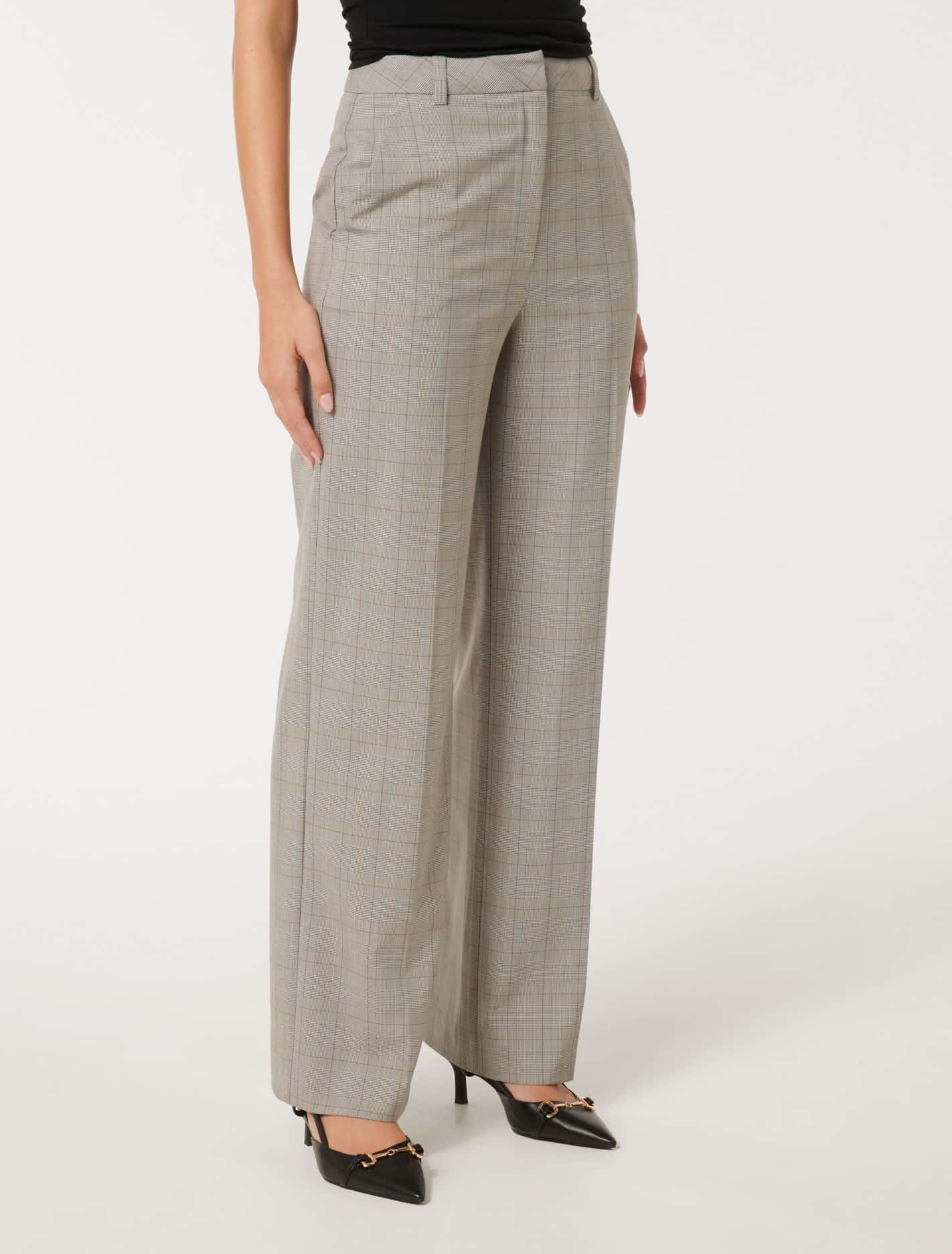 Monique Wide-Leg Pants Neutral Check