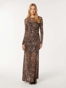 Libby Mesh Spliced Midi Textured Leopard