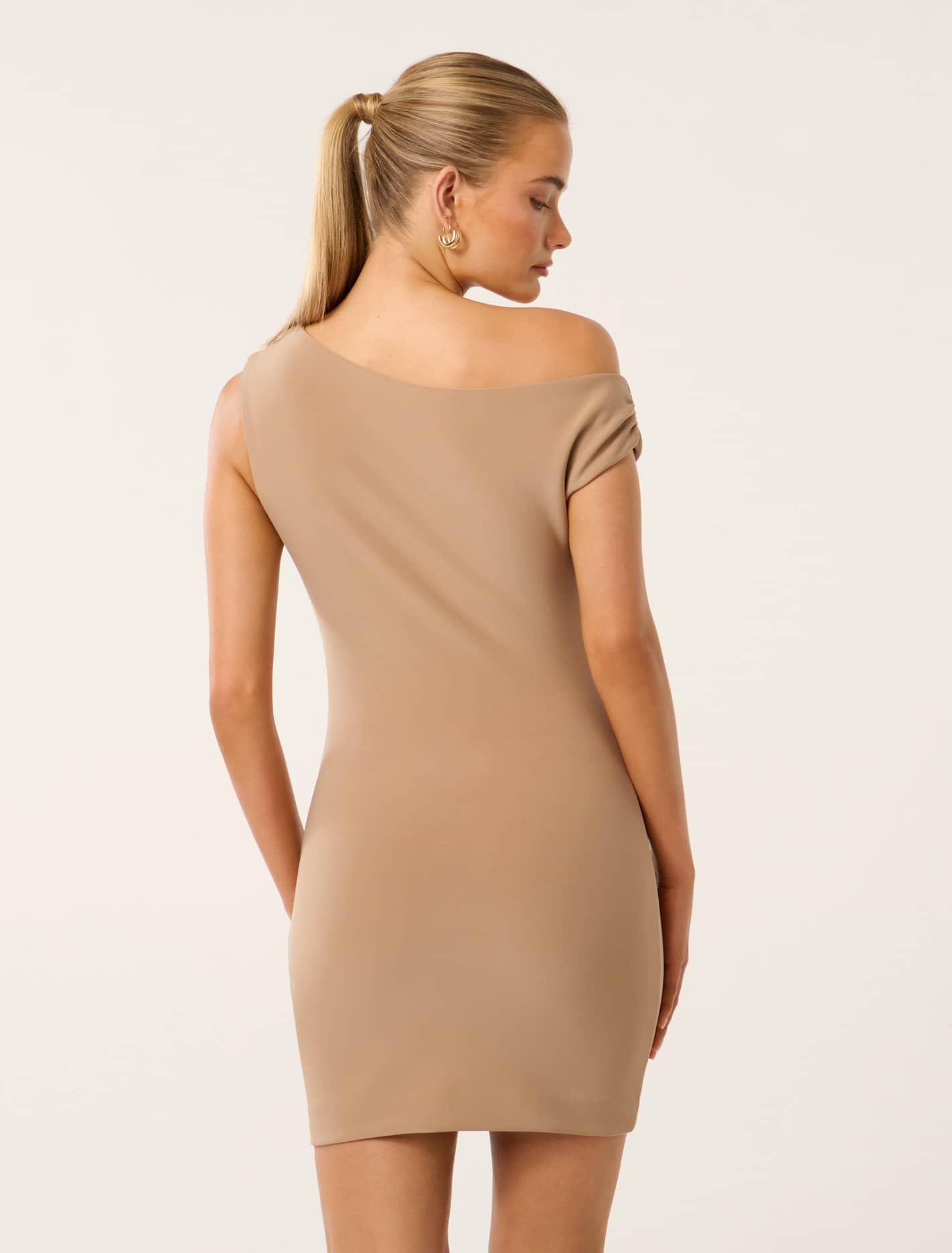 Abigail One-Shoulder Mini Dress Tan