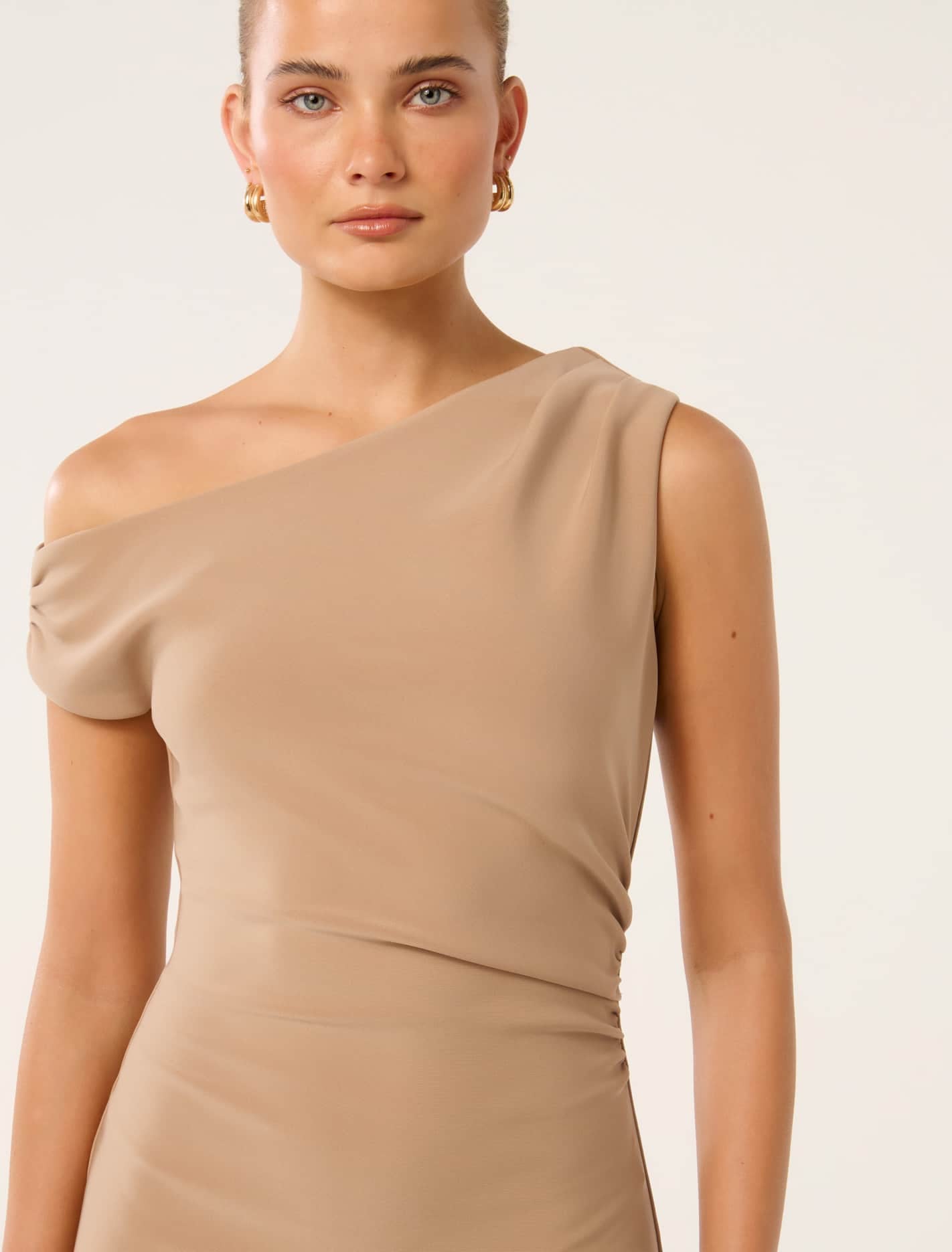 Abigail One-Shoulder Mini Dress Tan