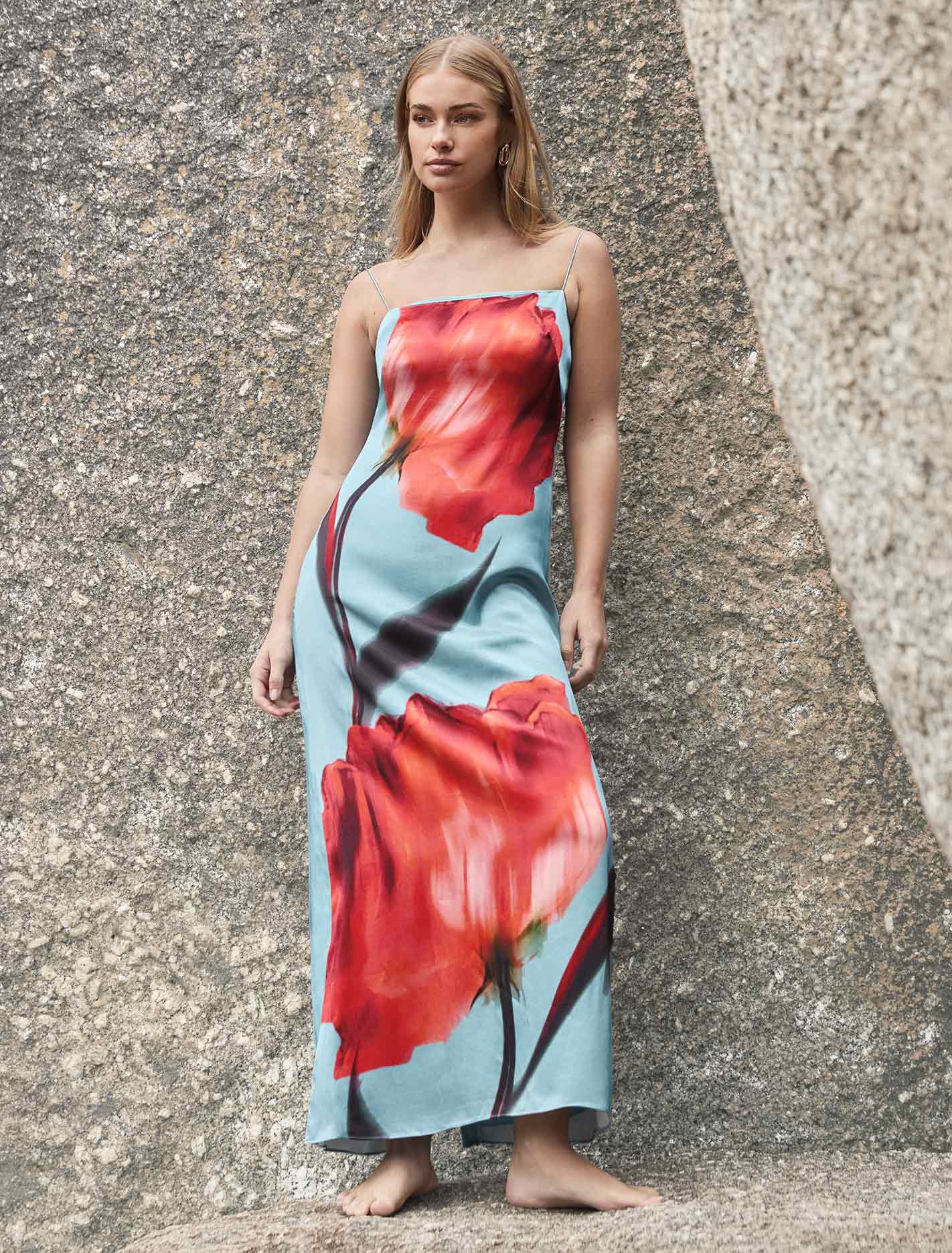 Constance Satin Maxi Blue Naira Floral