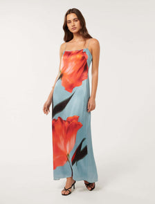 Constance Satin Maxi Blue Naira Floral