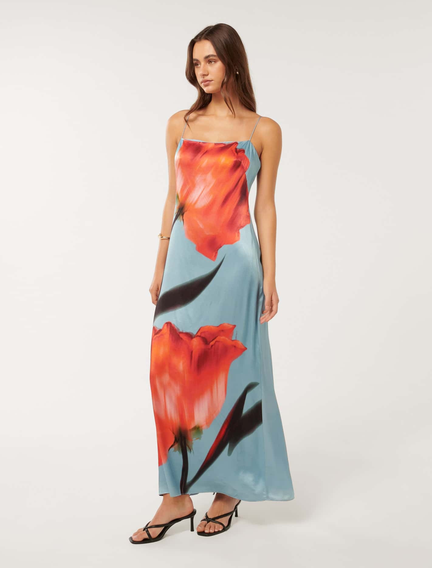 Constance Satin Maxi Blue Naira Floral