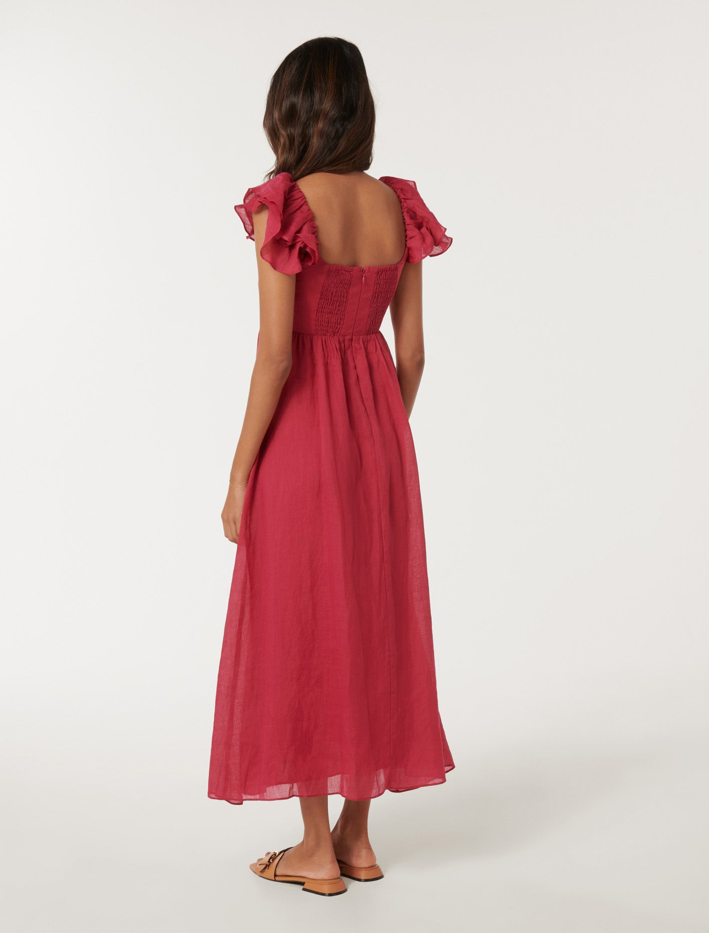 Darla Petite Flutter Sleeve Midi Dress Claret
