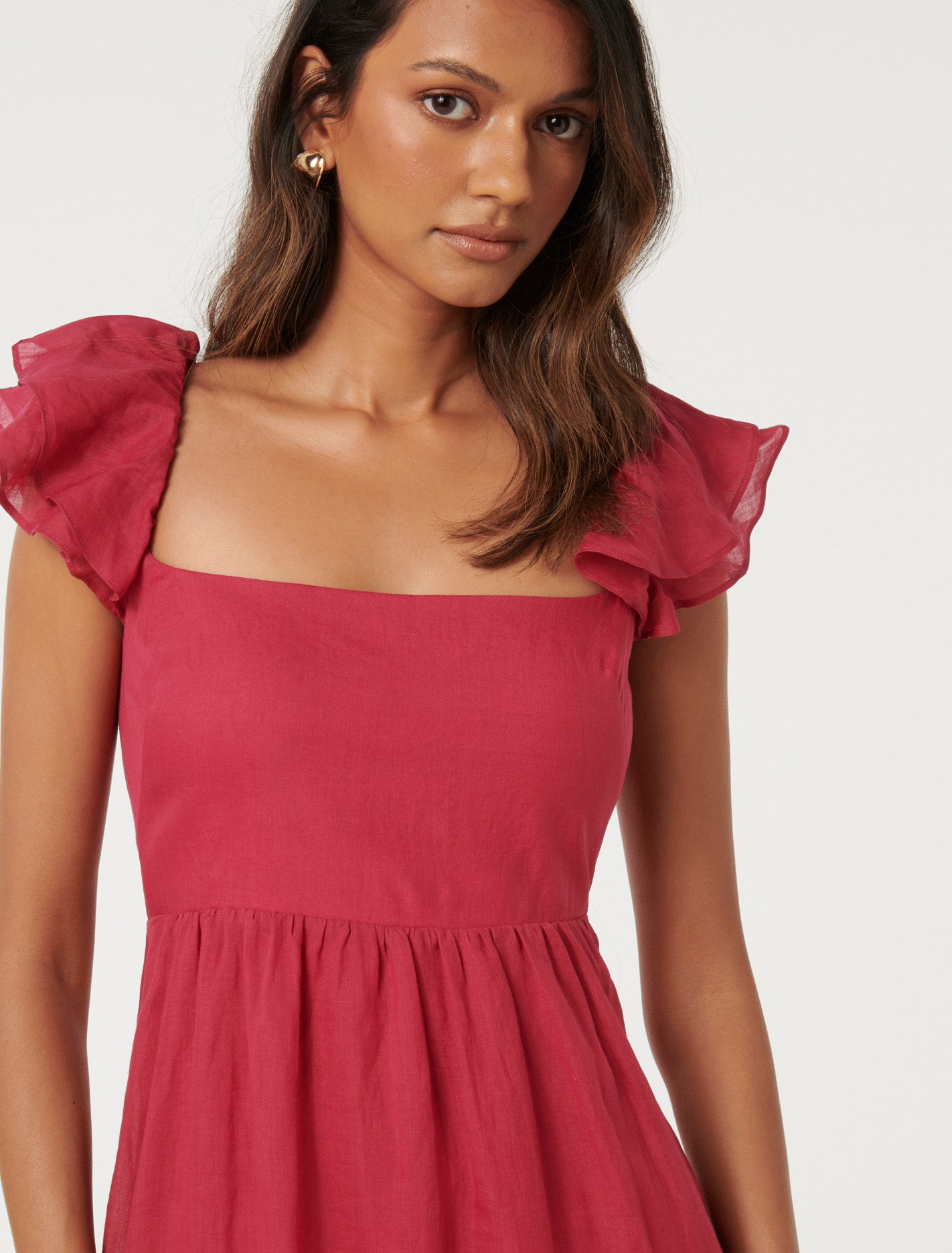 Darla Petite Flutter Sleeve Midi Dress Claret