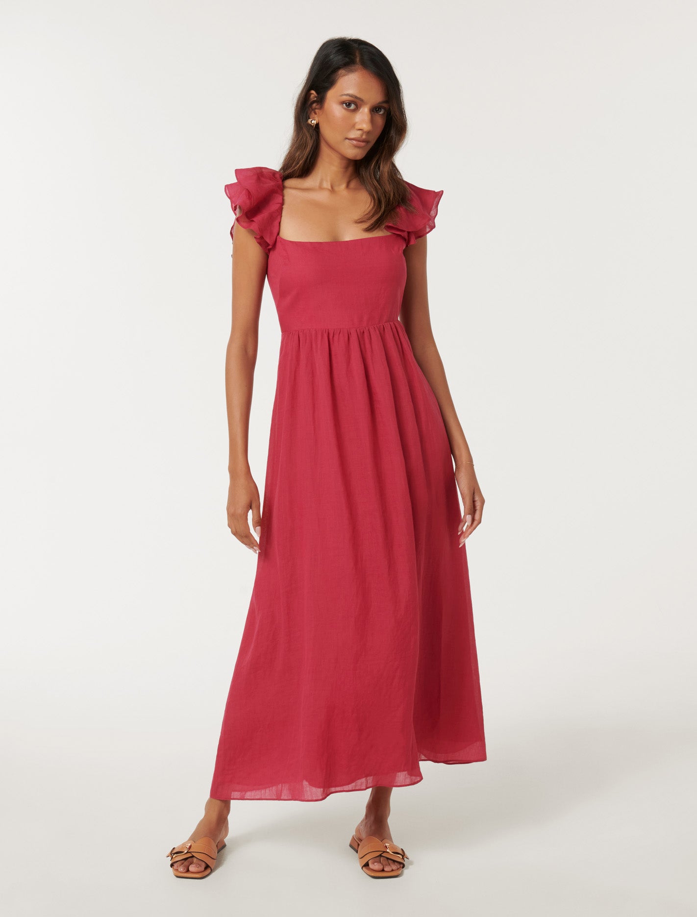 Darla Petite Flutter Sleeve Midi Dress Claret