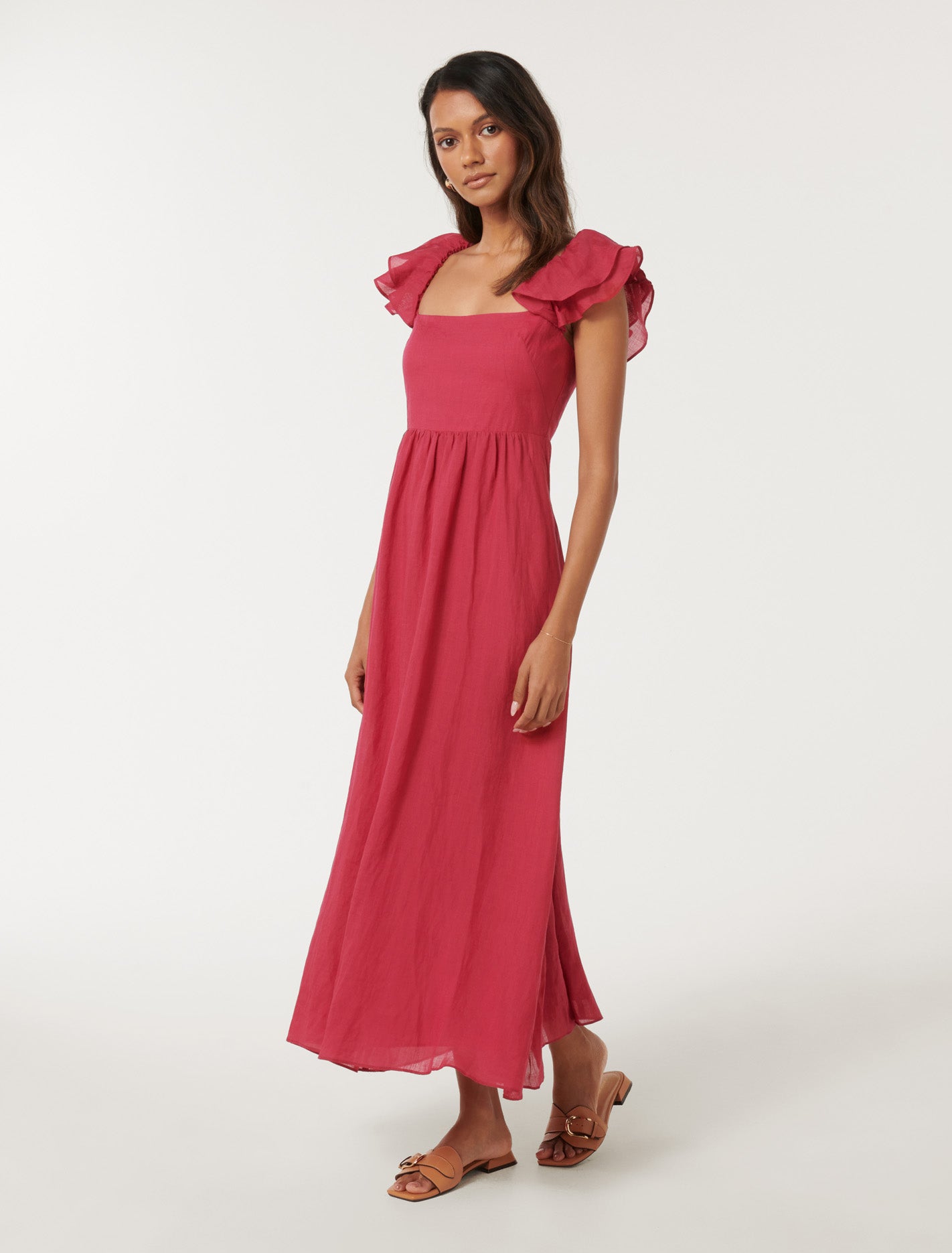 Darla Petite Flutter Sleeve Midi Dress Claret