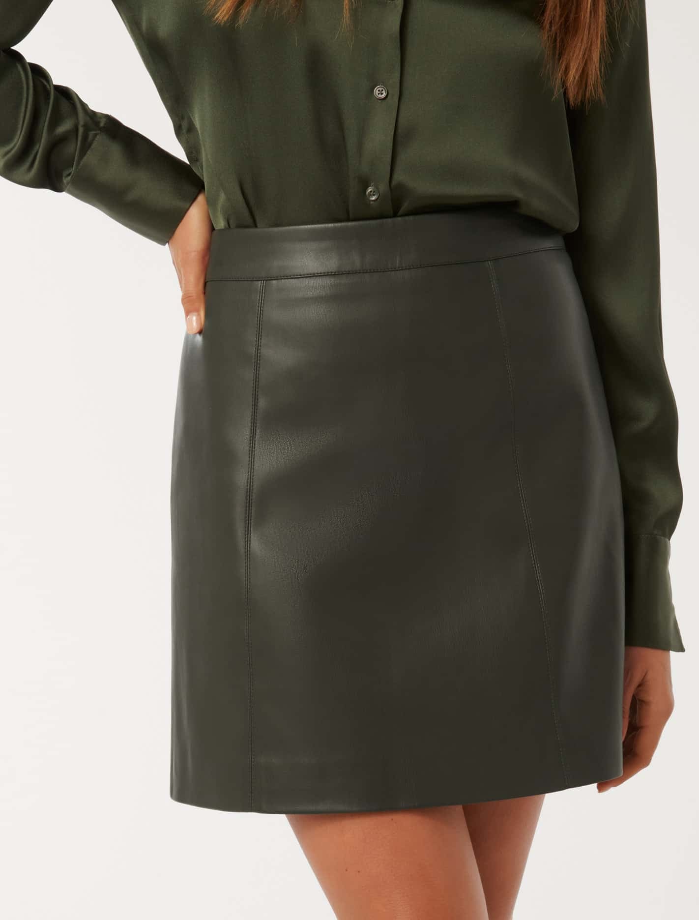 Eleni Vegan Leather Mini Skirt Deep Pine