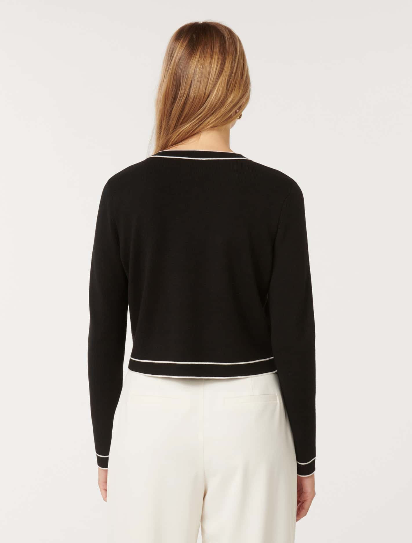 Gigi Tipped Cardigan Black/ Porcelain