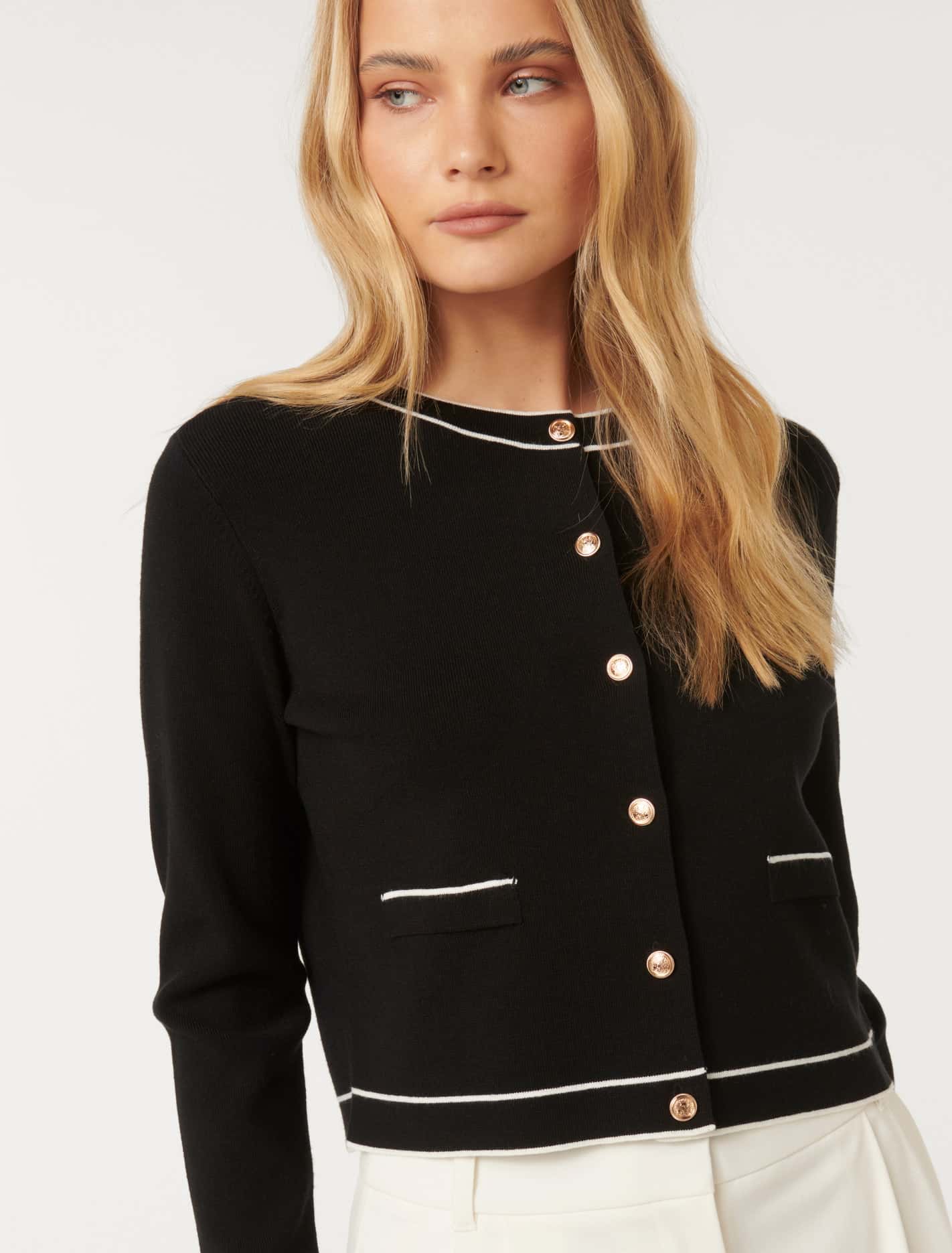 Gigi Tipped Cardigan Black/ Porcelain