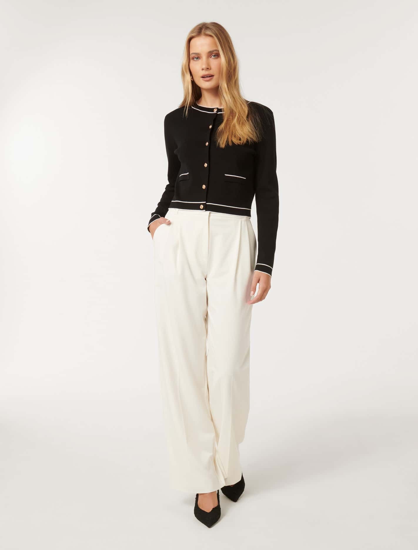 Gigi Tipped Cardigan Black/ Porcelain