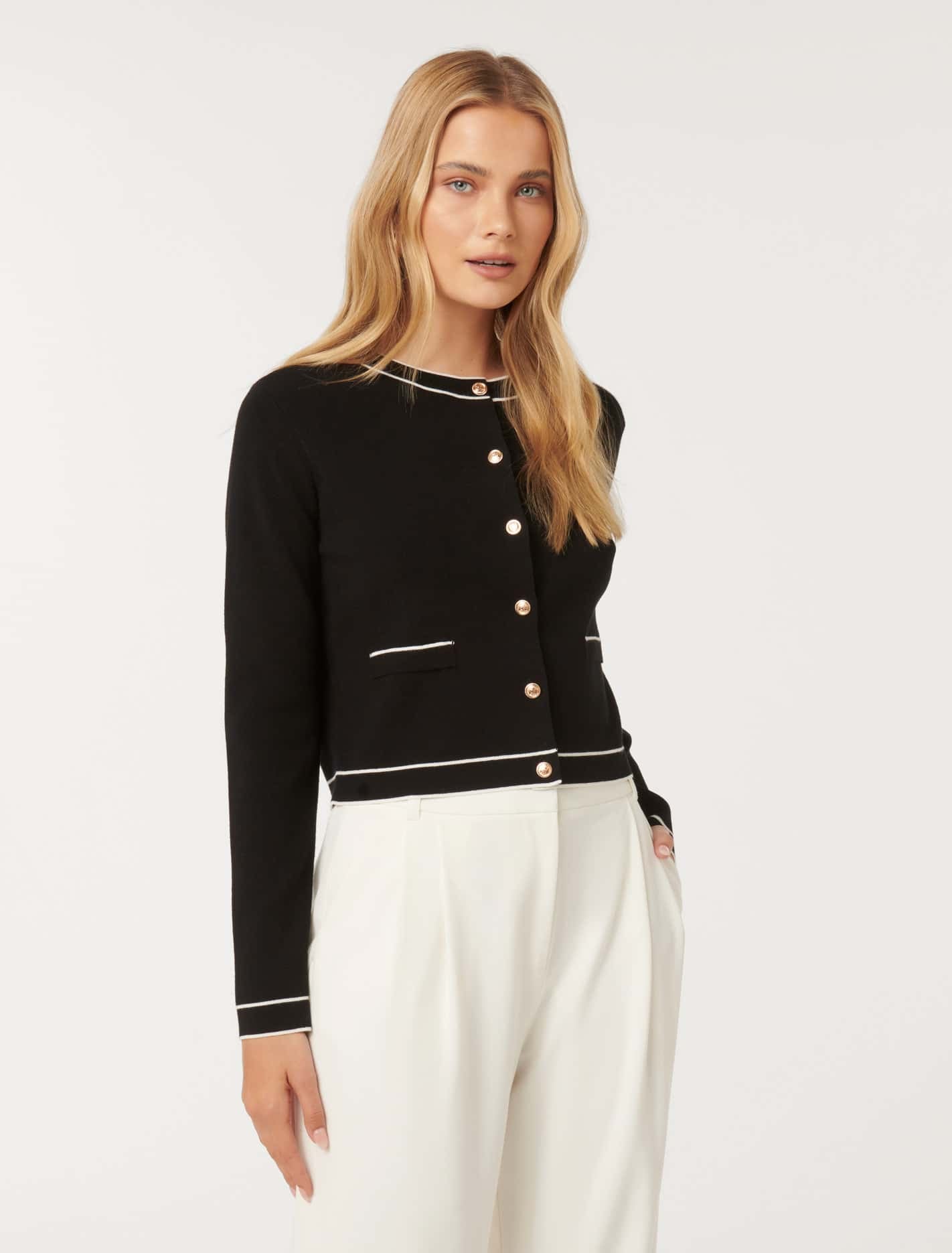 Gigi Tipped Cardigan Black/ Porcelain