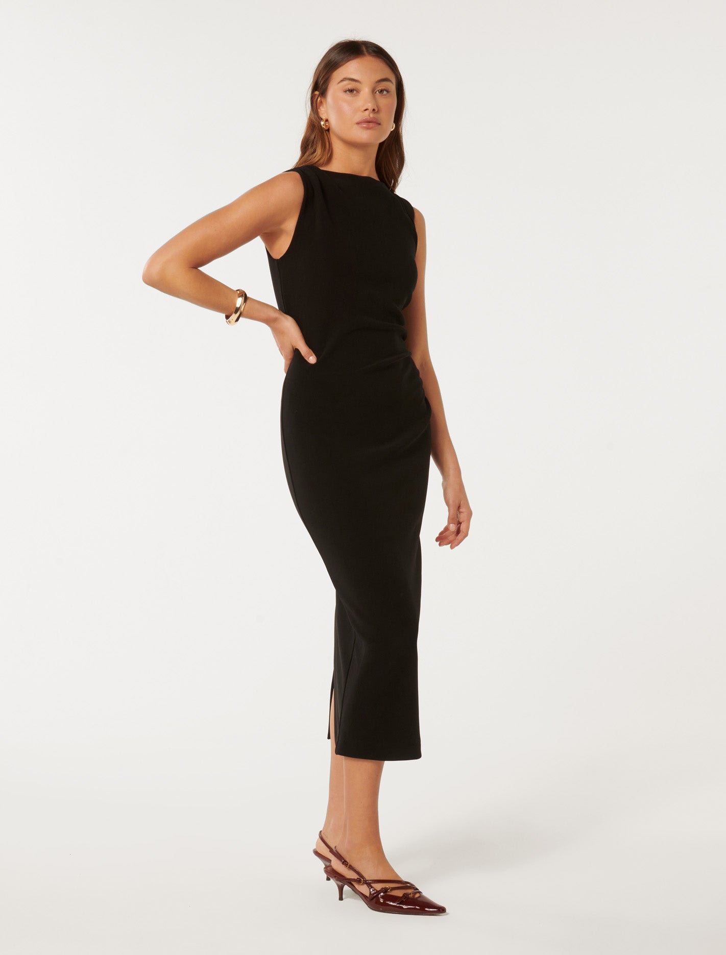 Lorena Boat Neck Bodycon Midi Black