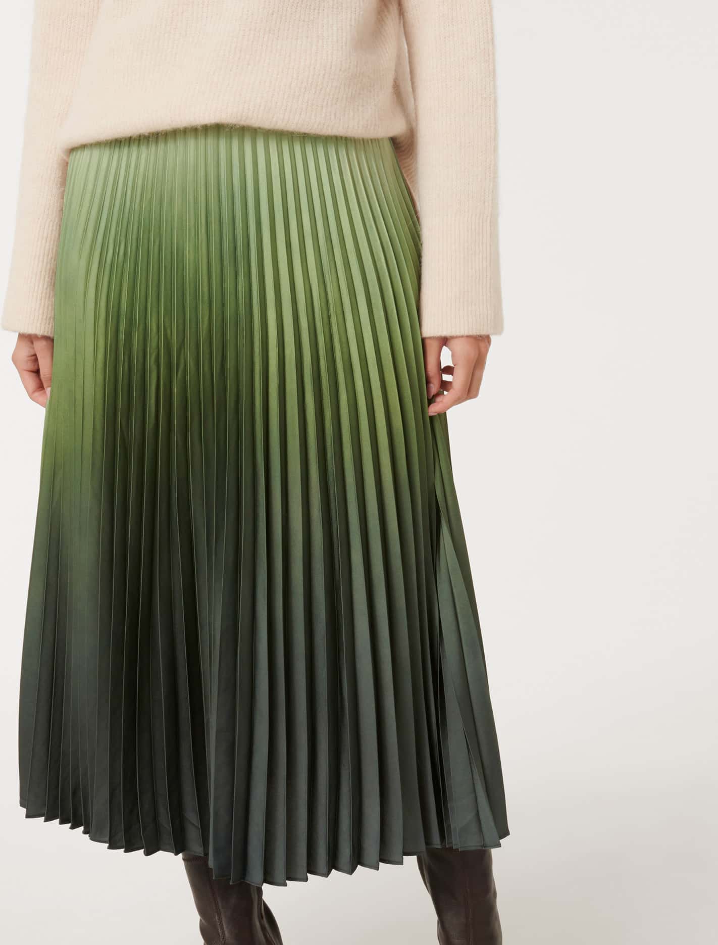 Evangeline Satin Pleated Maxi Sage Ombre