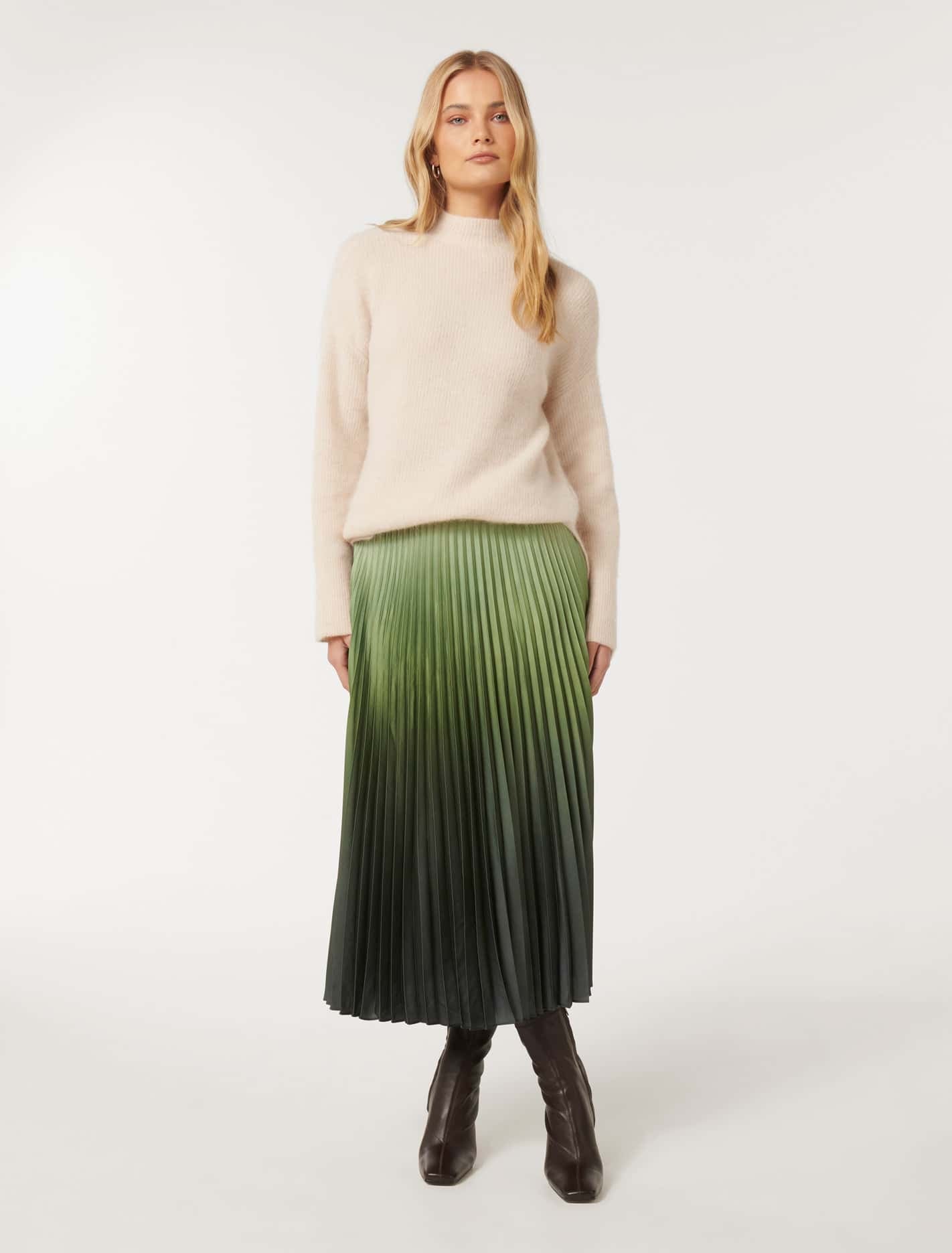 Evangeline Satin Pleated Maxi Sage Ombre