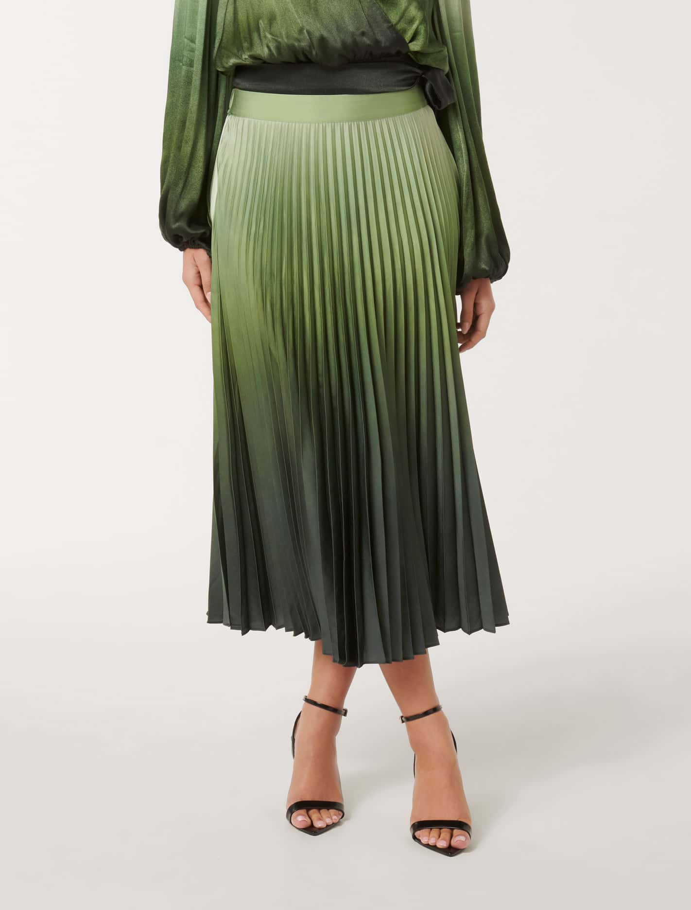 Evangeline Satin Pleated Maxi Sage Ombre